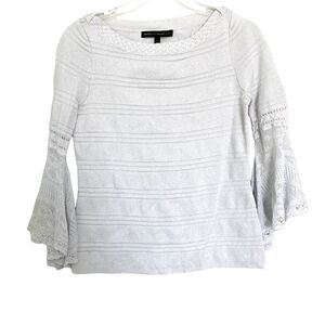 Whitehouse Black Market Frill Sleeve Knit Silver Sparkle Formal Sweater Small